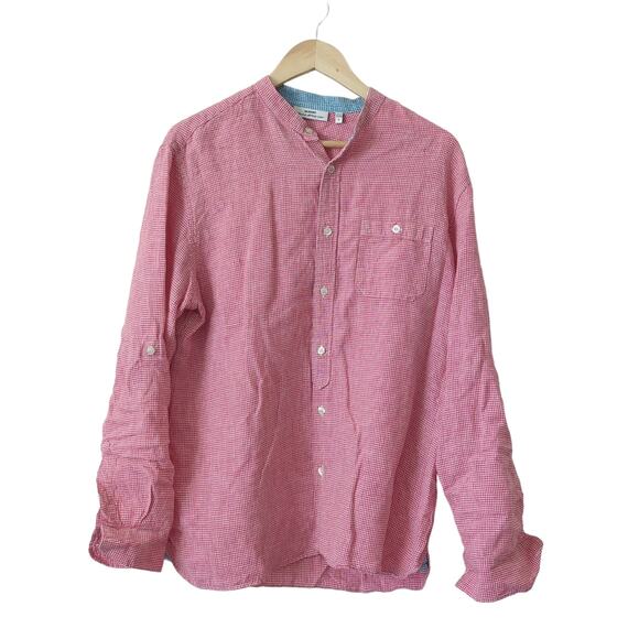 MURANO Baird McNutt Linen Mens Shirt Size Large Red Check Plaid Print Button Up - Picture 1 of 7